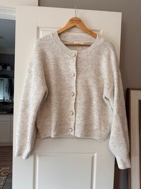 By Together Cream Ribbed Button Front Cardigan